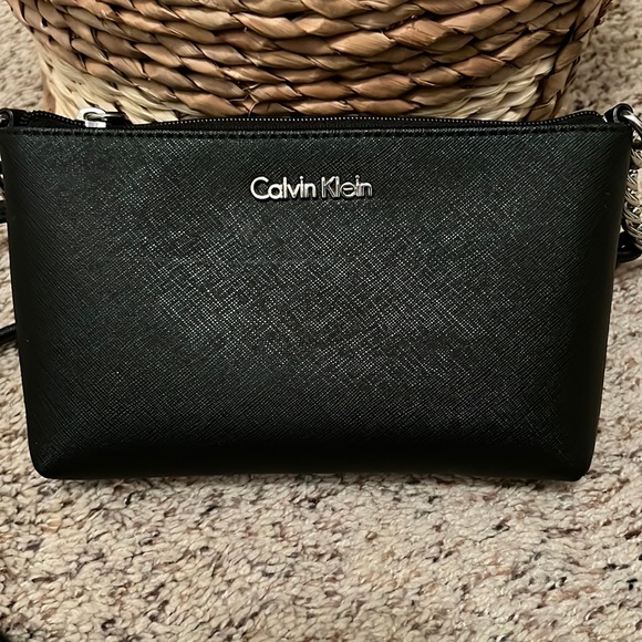 Calvin Klein Hayden Saffiano Leather Monogram Logo Crossbody Bag